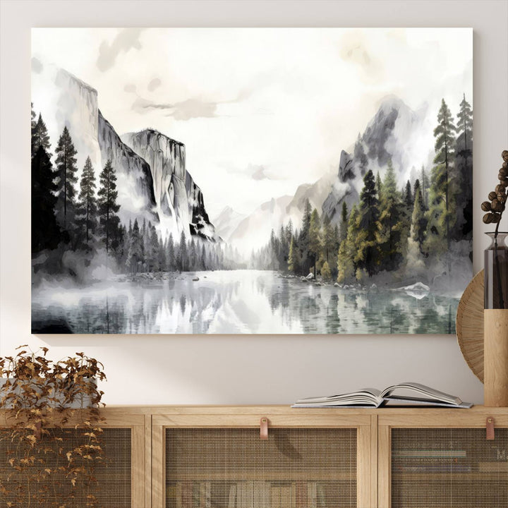 The Yosemite Valley Wall Art Canvas Print, a framed nature décor, is beautifully displayed.