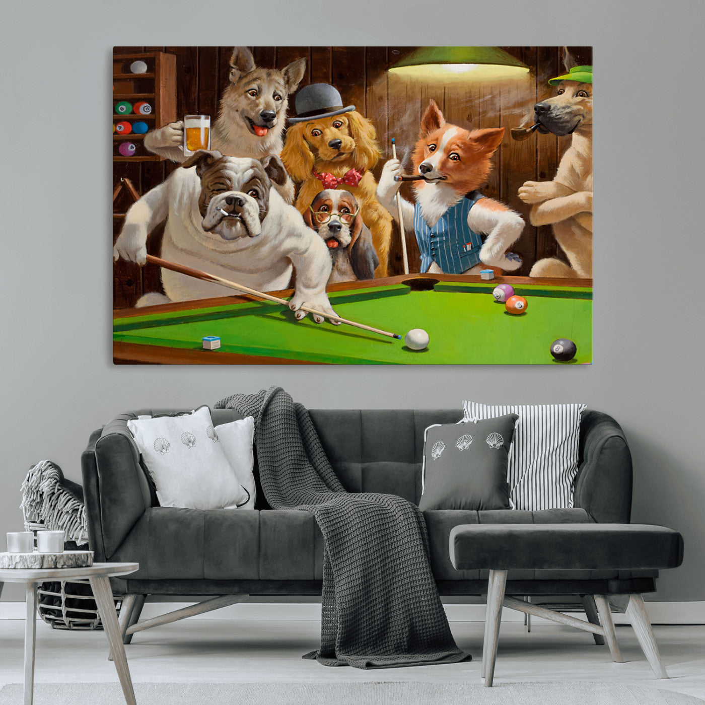 MGV-CV-36X24 - Dogs Playing Pool Canvas Wall Art Funny Gifts Dog Print