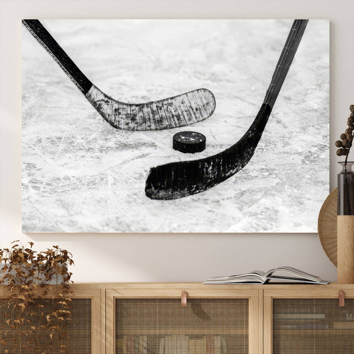 The dining room showcases Winter Ice Hockey Sport Canvas Art.