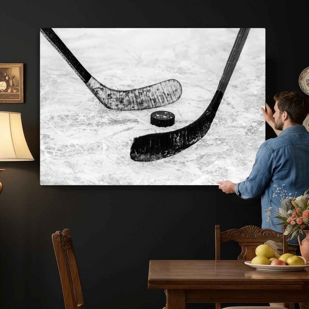 82900-MGV-CV-36X24 - Winter Ice Hockey Sport Canvas Wall Art Print, Hockey Wall Decor
