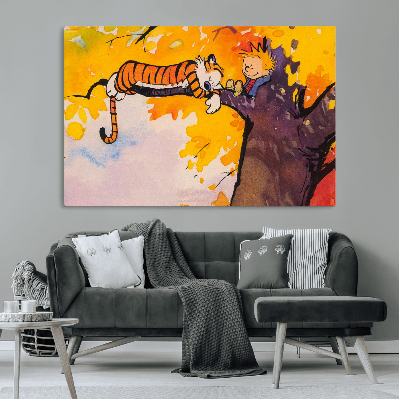 MGV-CV-36X24 - Calvin and Hobbes Tree Scene Canvas Print | 3 Panel Large Wall Art for Living Room or Kid’s Room,