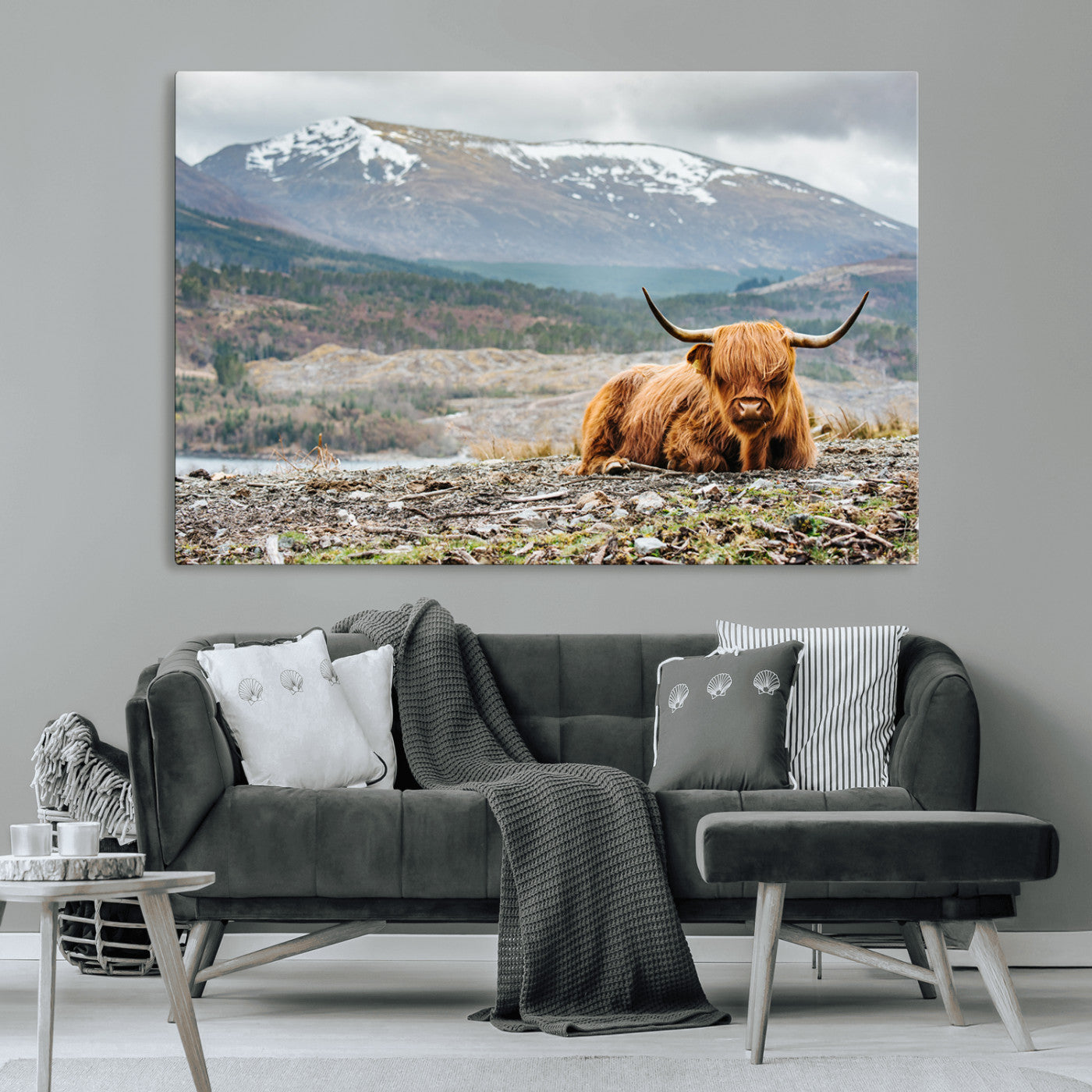 -Highland Cow Horn Farm Wall Art Canvas Print