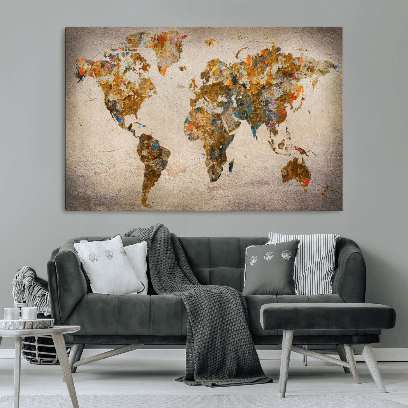 MGV-CV-36X24 - Push Pin World Map Canvas Print – Framed Wall Art for Couples to Track Their Travels – Anniversary