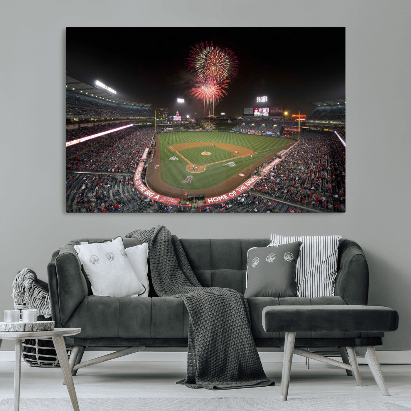 MGV-CV-36X24 - Fireworks at Angel Stadium – Los Angeles Angels Night Game Canvas Print, Framed, Ready to Hang