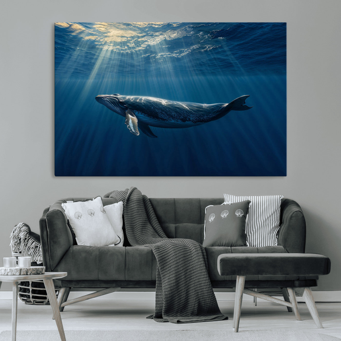 -Whale under Ocean Wall Art Canvas Print
