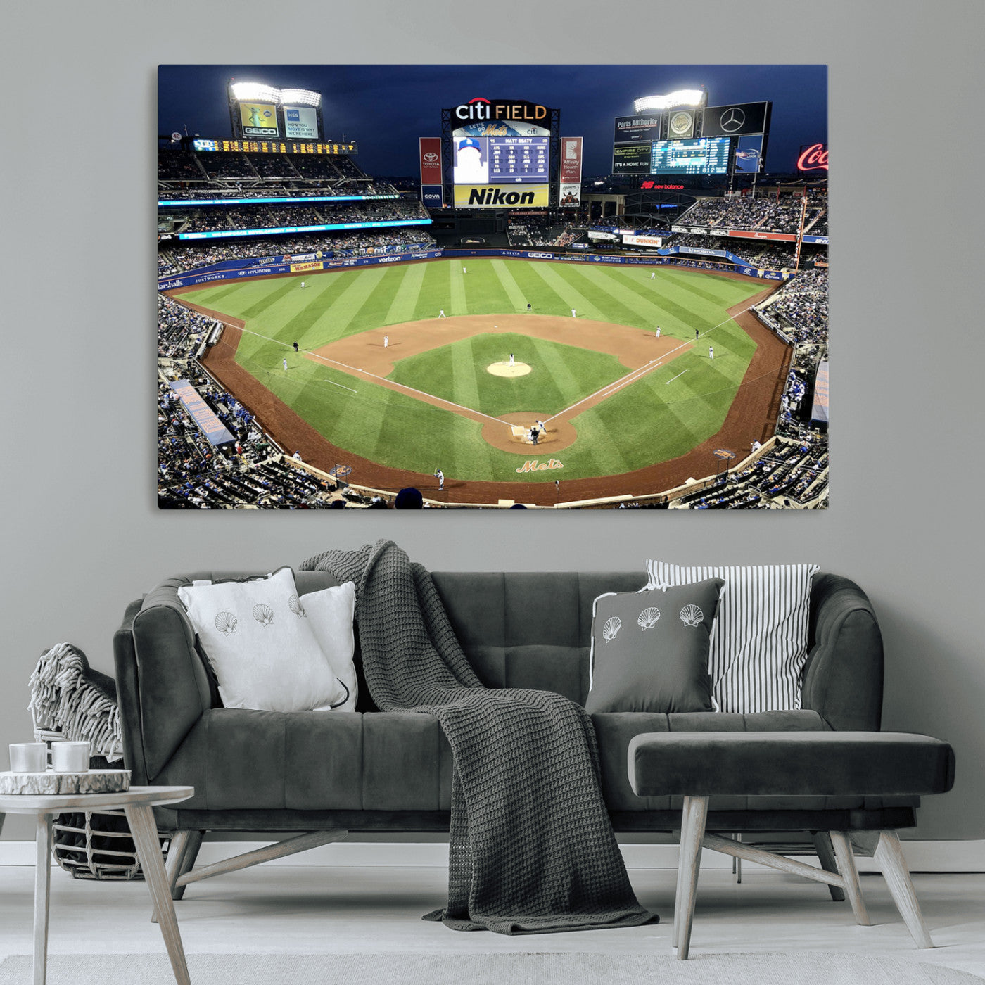 MGV-CV-36X24 - Citi Field Wall Art Print | 3-Panel New York Mets Baseball Stadium Canvas Print | Framed Sports Decor for Living Room, Man Cave, or Office Decor