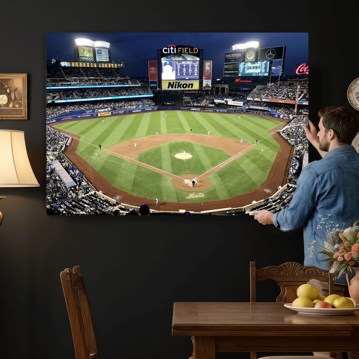 87666-MGV-CV-36X24 - Citi Field Wall Art Print | 3-Panel New York Mets Baseball Stadium Canvas Print | Framed Sports
