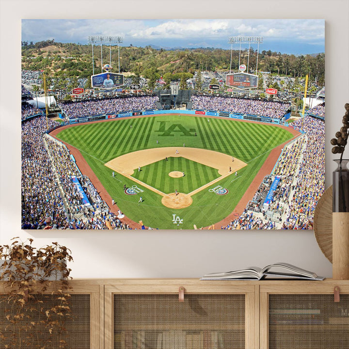 Aerial view of a sunny game day at Citi Field, captured in a 3-panel canvas print wall art.