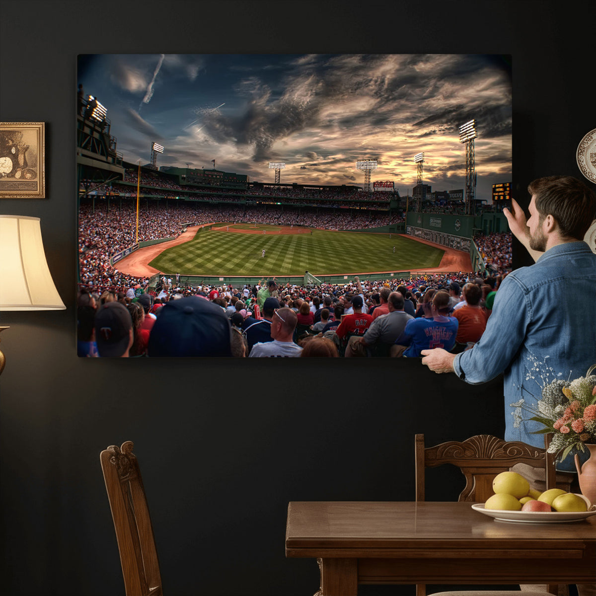 53432-MGV-CV-36X24 - Boston Red Sox Baseball Team Print, Massachusetts Fenway Park Stadium Wall Art Canvas Print