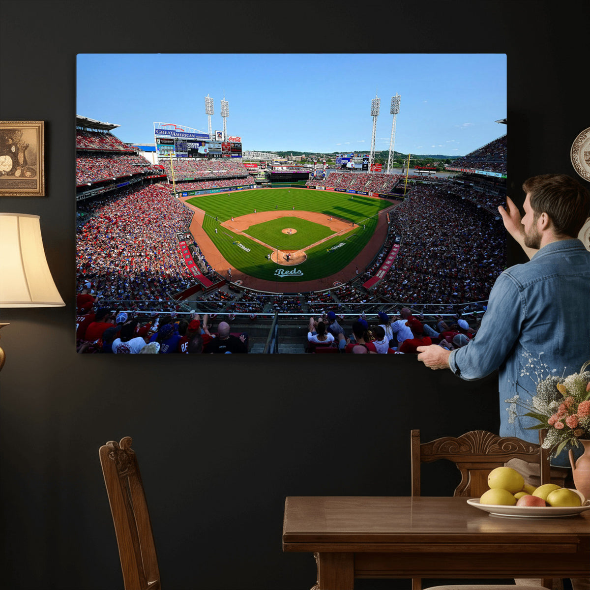 90998-MGV-CV-36X24 - Cincinnati Reds Baseball Canvas Print | Great American Ball Park Stadium Wall Art