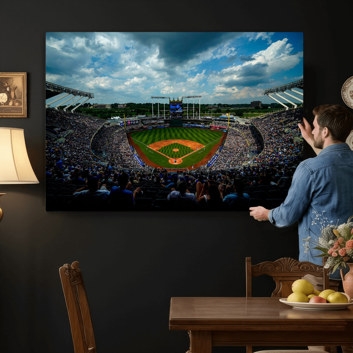 37127-MGV-CV-36X24 - 3-Panel Kauffman Stadium Wall Art Print | Large Kansas City Royals Baseball Canvas
