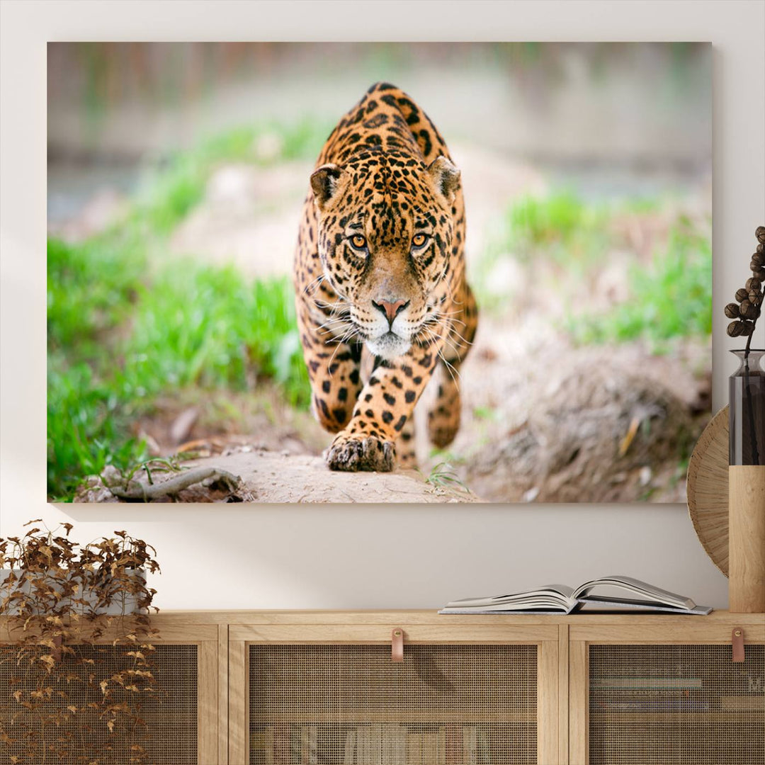 Leopard on the Prowl is a large canvas showcasing a captivating scene.