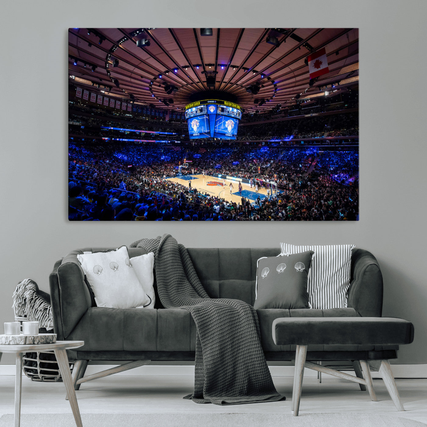 MGV-CV-36X24 - Madison Square Garden Basketball Arena Print - Madison Square Garden Basketball Game Triple Canvas Wall Art - NBA Match Atmosphere