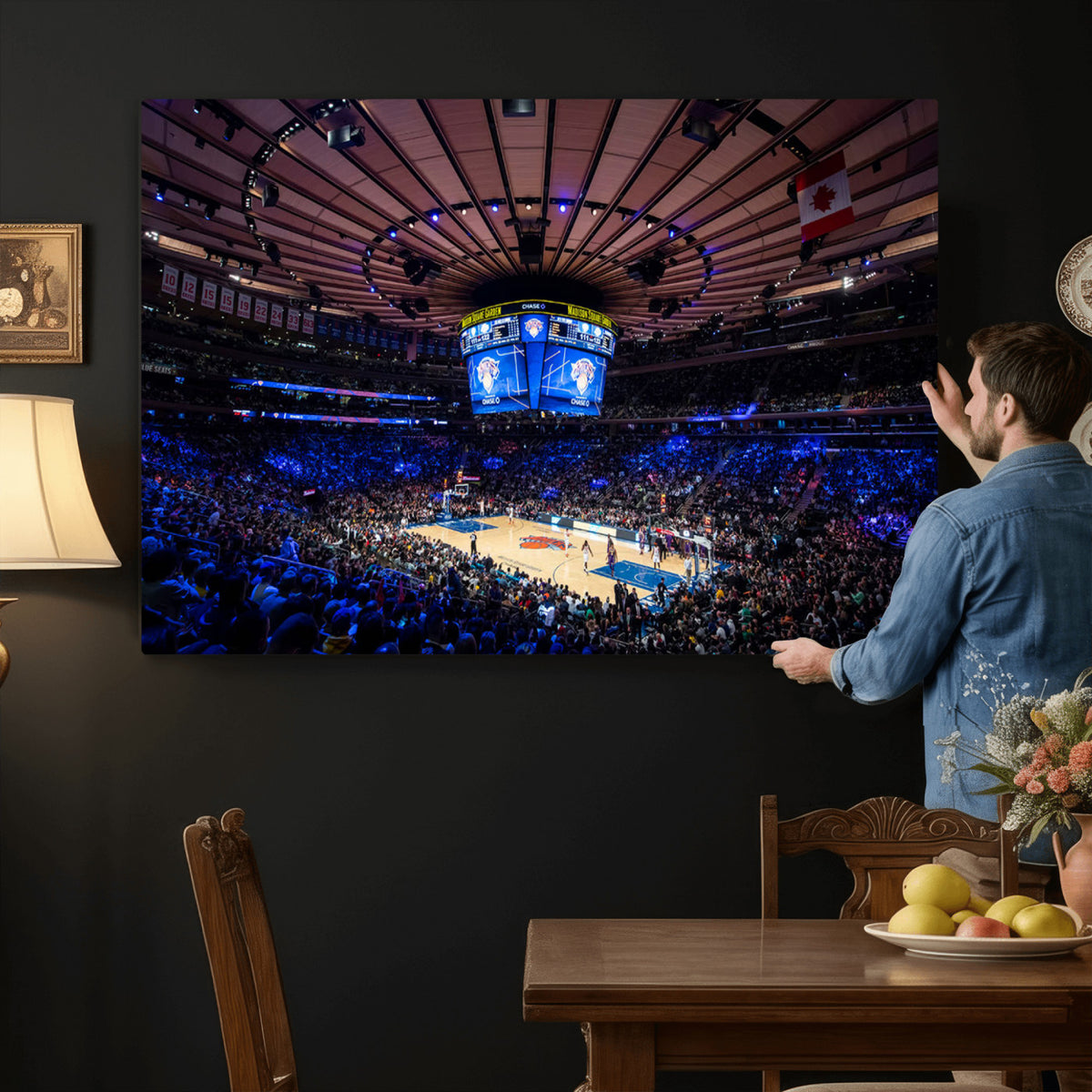 20491-MGV-CV-36X24 - Madison Square Garden Basketball Print Canvas, Basketball Game Triple Canvas Wall Art