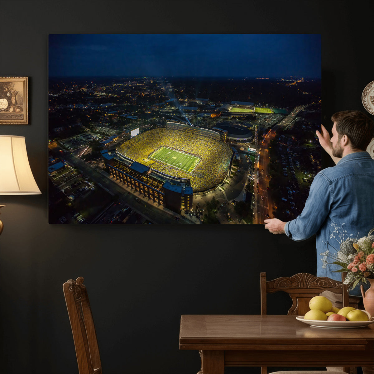 52519-MGV-CV-36X24 - Michigan Wolverines Football Team Print, Michigan Stadium Wall Art Canvas Print
