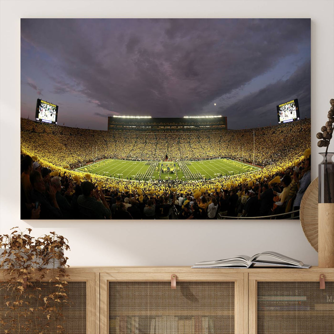 Michigan Stadium Wall Art Canvas Print of a night game by the Wolverines.