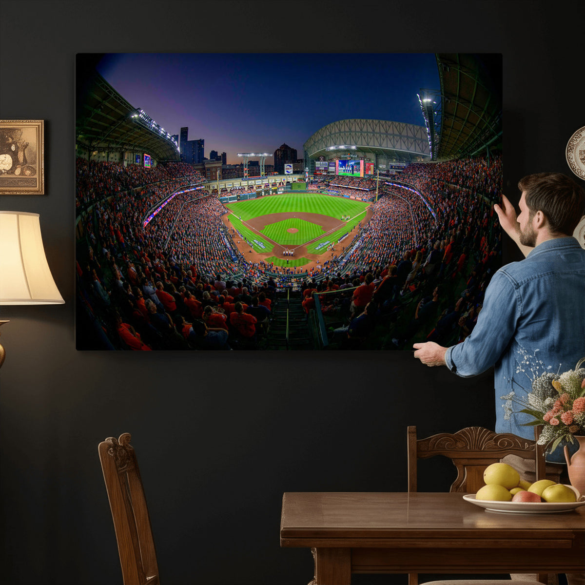 44322-MGV-CV-36X24 - Houston Astros Baseball Print Canvas, Houston Minute Maid Park Stadium Wall Art