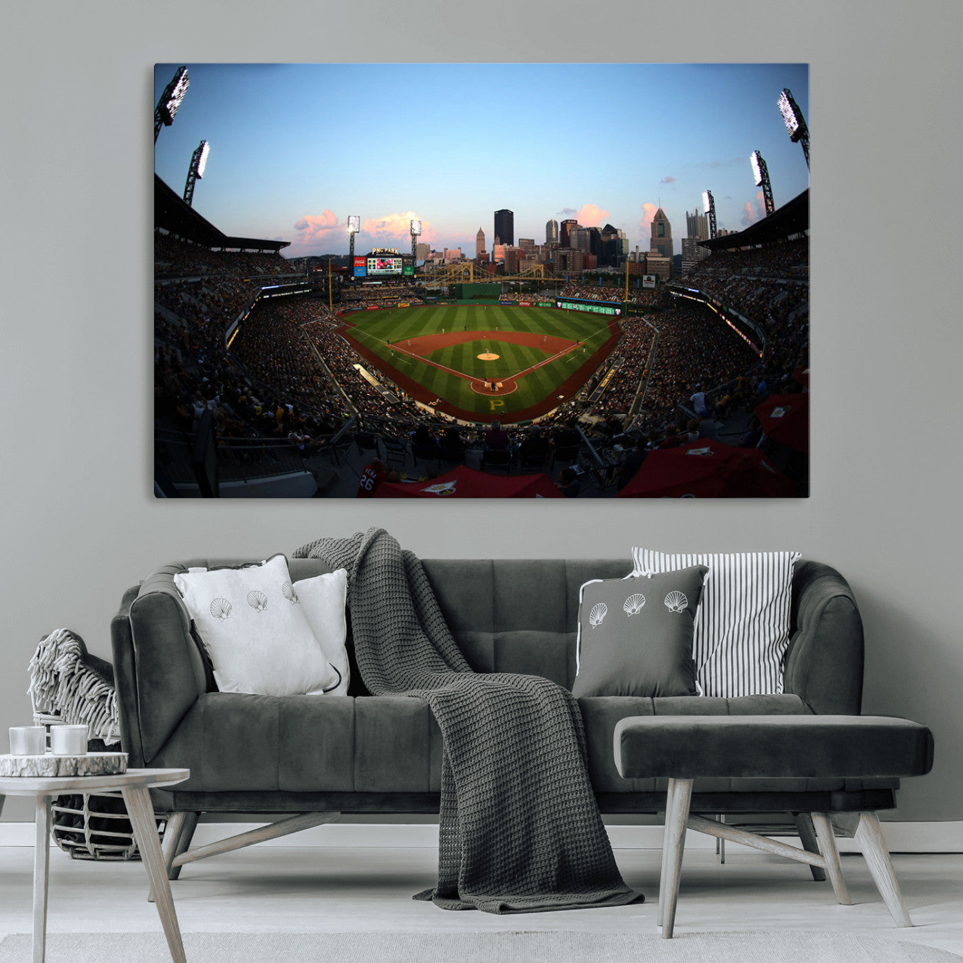 MGV-CV-36X24 - PNC Park Evening Game Triple Canvas Wall Art - Pittsburgh Pirates MLB Match - PNC Park Stadium Wall Art Canvas Print