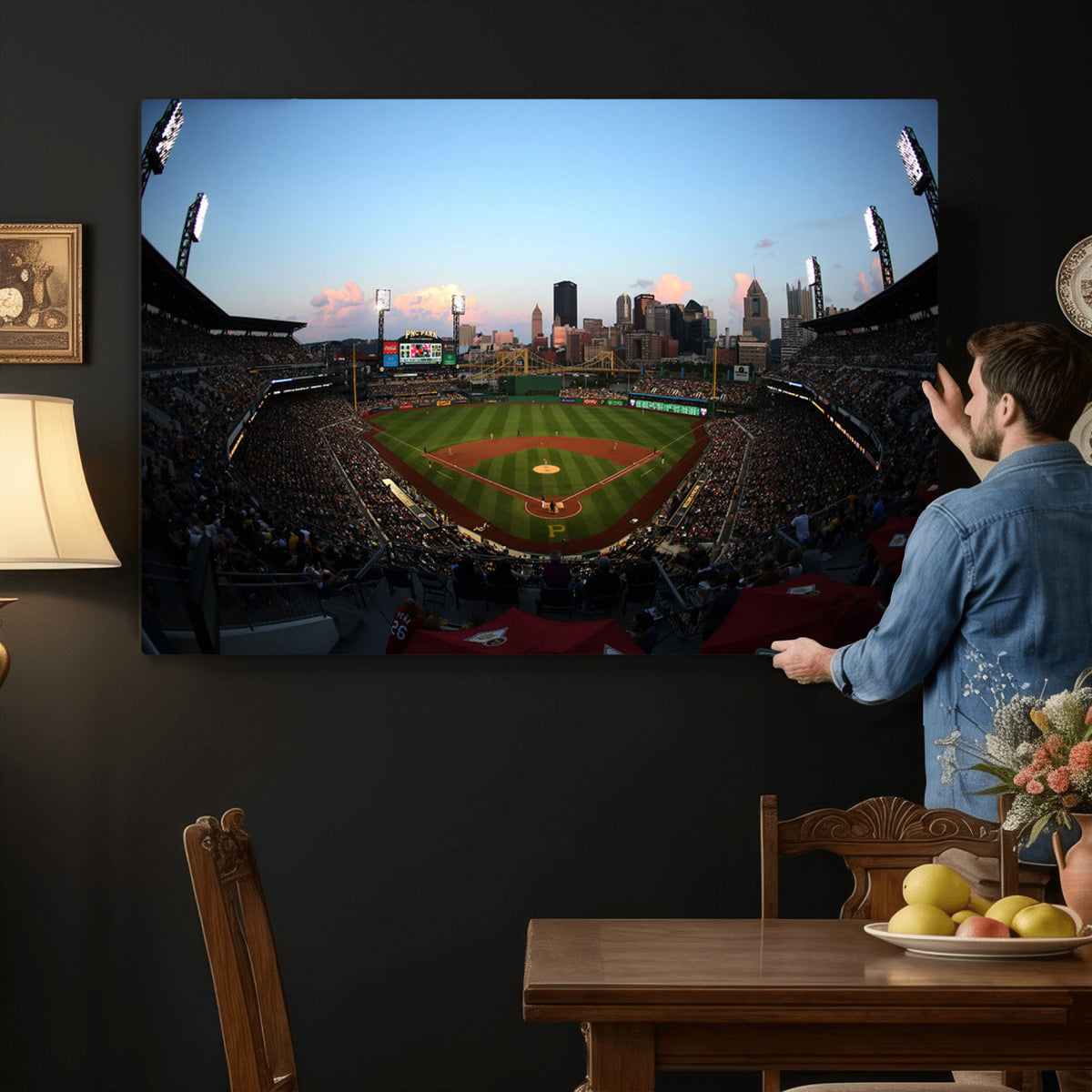 67670-MGV-CV-36X24 - PNC Park Evening Game Triple Canvas Wall Art | Pittsburgh Pirates MLB Stadium
