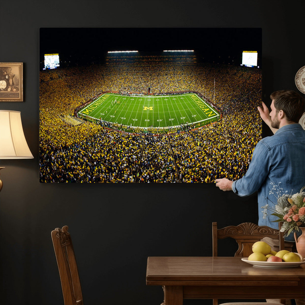 26166-MGV-CV-36X24 - Stadium in Michigan Wall Art Canvas Print, Framed American Football Stadium Art