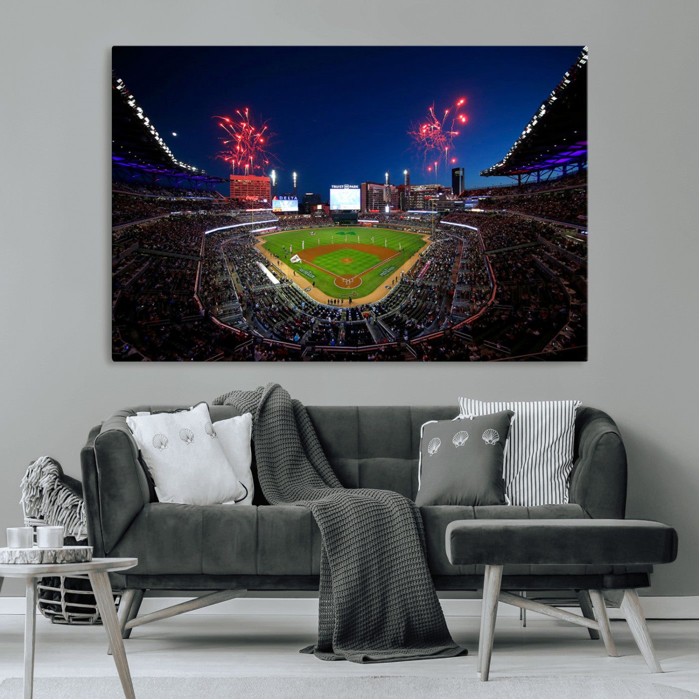 MGV-CV-36X24 - Truist Park Atlanta Braves Baseball Stadium Wall Art Print | Large 3-Panel Canvas Print for Sports Fans | Framed, Ready-to-Hang Baseball Decor