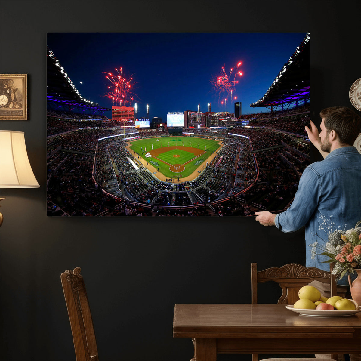 50582-MGV-CV-36X24 - Truist Park Atlanta Braves Baseball Stadium Wall Art Print | Large 3-Panel Canvas Print for Sports