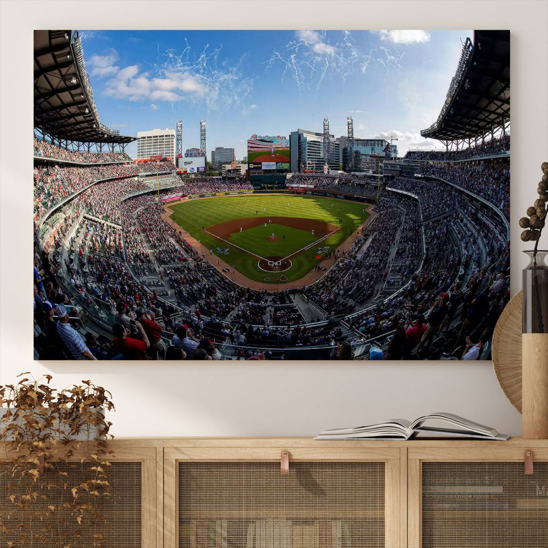 Truist Park Stadium Triple Canvas: Atlanta Braves Game Day Sky—Perfect Decor!.