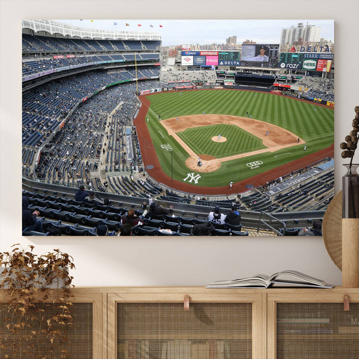 Aerial view of Yankee Stadium filled with fans, showcased on a New York Yankees Stadium Wall Art Canvas Print.