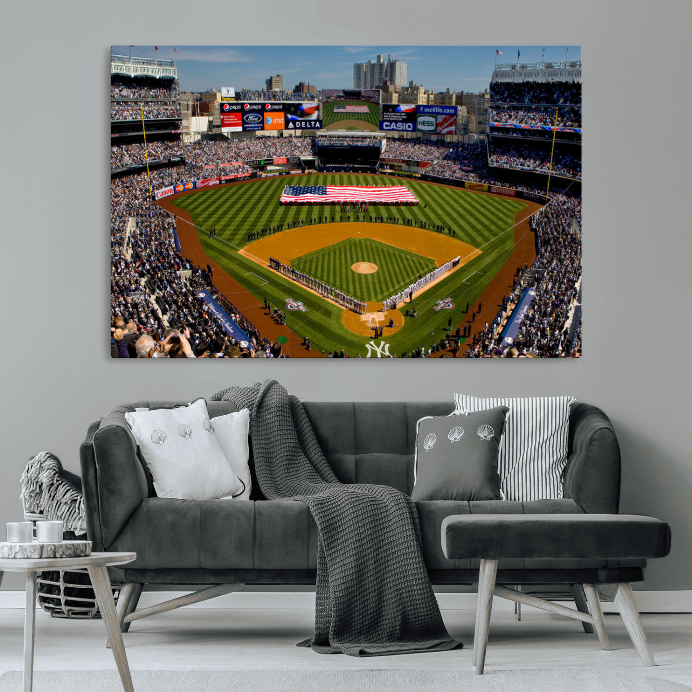 MGV-CV-36X24 - Yankee Stadium New York Wall Art Print | 3-Panel Canvas Print of Yankees Baseball Stadium | Large Framed Wall Decor for Baseball Fans | Ready-to-Hang