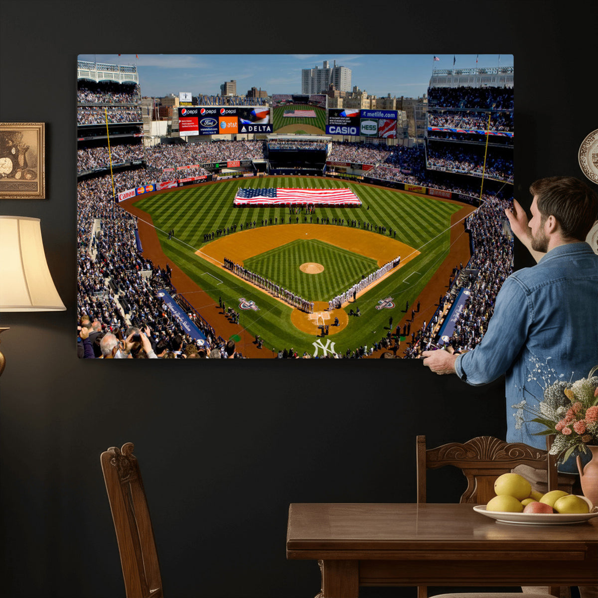 20879-MGV-CV-36X24 - Yankee Stadium New York Wall Art Print | 3-Panel Canvas Print of Yankees Baseball Stadium