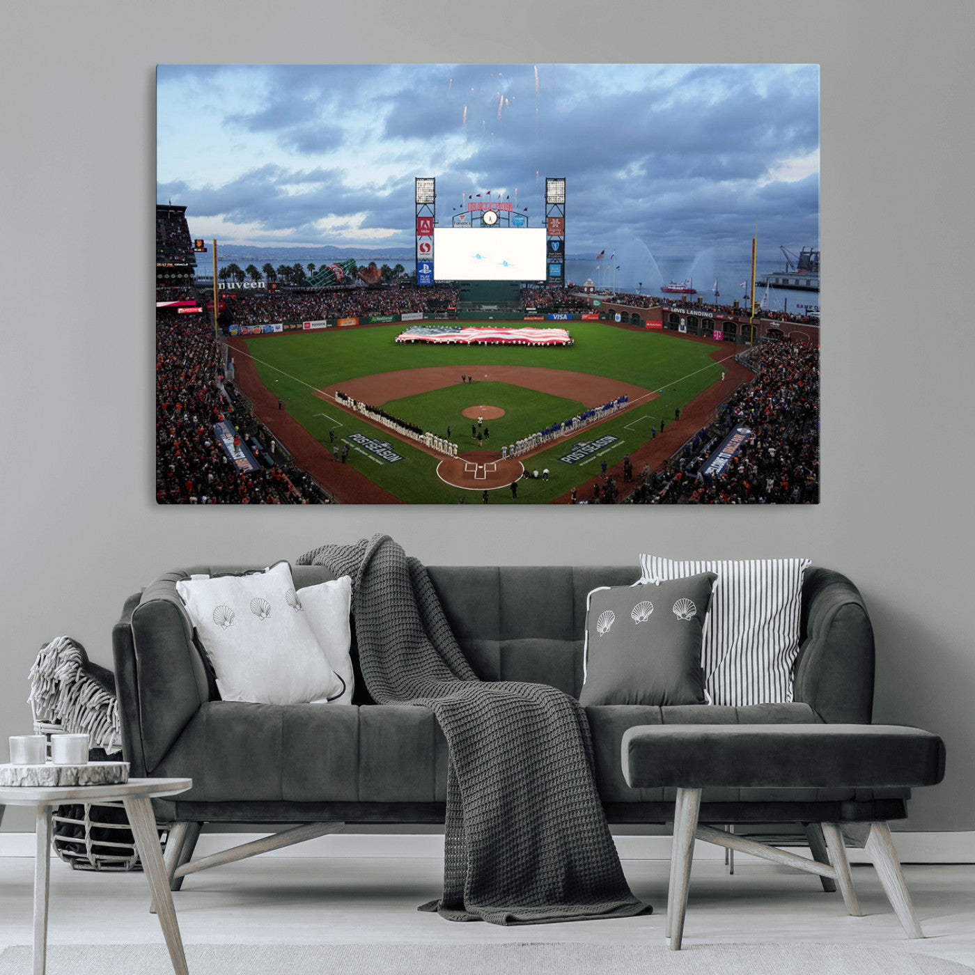 MGV-CV-36X24 - Oracle Park San Francisco Giants Wall Art | 3-Panel Canvas Print of Oracle Park Stadium | Large Framed Baseball Wall Decor | Ready-to-Hang MLB Canvas Print