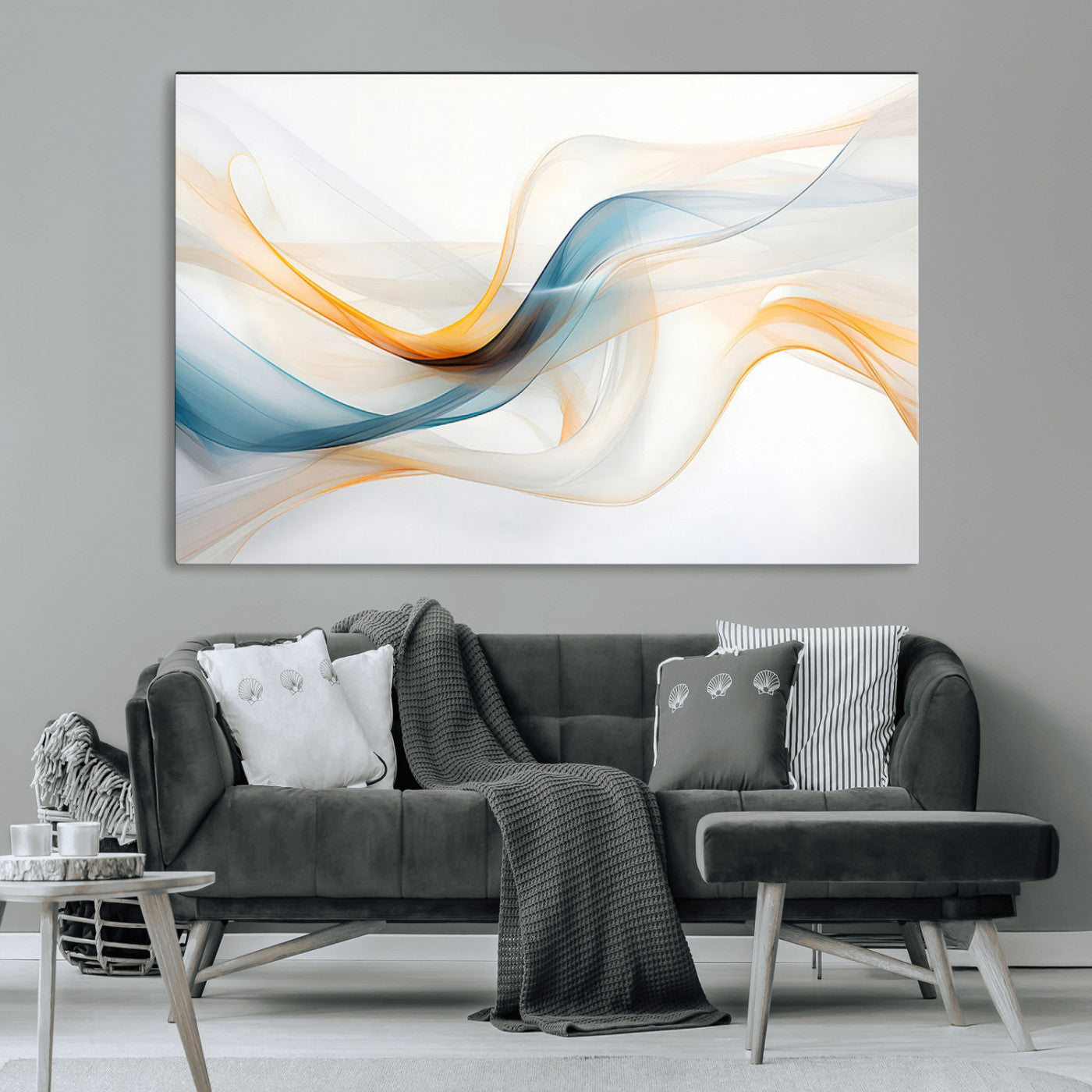 MGV-CV-36X24 - Decorative Turquoise Abstract Wave Wall Art Canvas Print