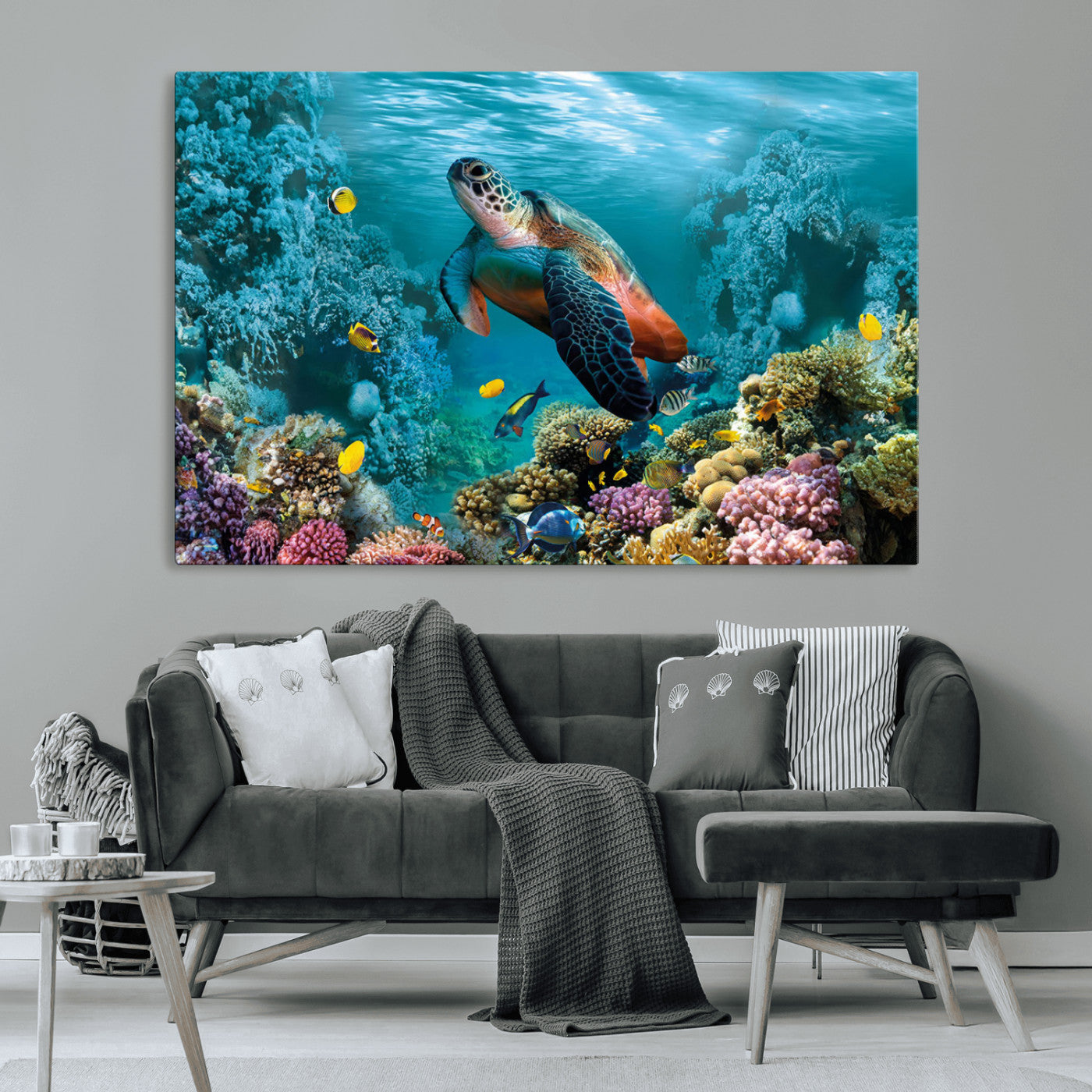 MGV-CV-36X24 - Sea Turtle and Coral Reef Triptych Wall Art – Vibrant Underwater Scene Canvas Set for Ocean Lovers and Coastal Decor – Ready to Hang 3-Panel Artwork