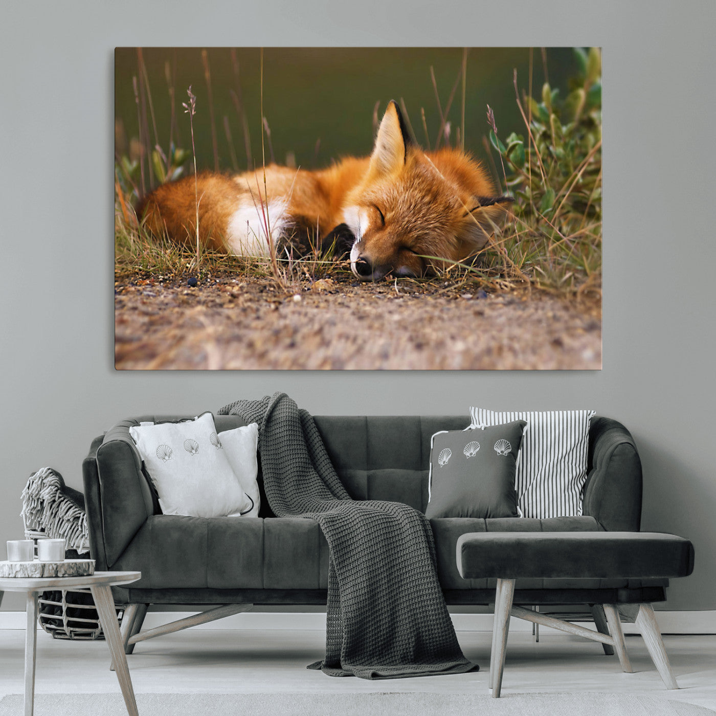 -Sleeping Fox Wall Art Canvas Print, Farmhouse Wall Decor and Animal Wall Art Print