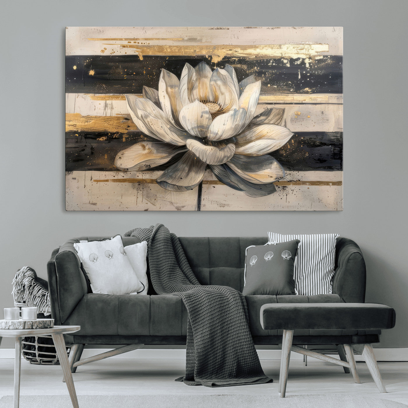 MGV-CV-36X24 - Abstract Lotus Flower Wall Art Canvas Print, Meditation Yoga Room Wall Art