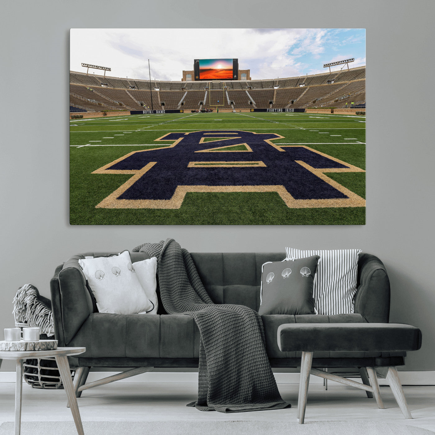 MGV-CV-36X24 - Notre Dame Stadium Giclee Canvas Print | Triptych Wall Art Featuring Iconic Notre Dame Football Field | Ready-to-Hang Sports Stadium Decor