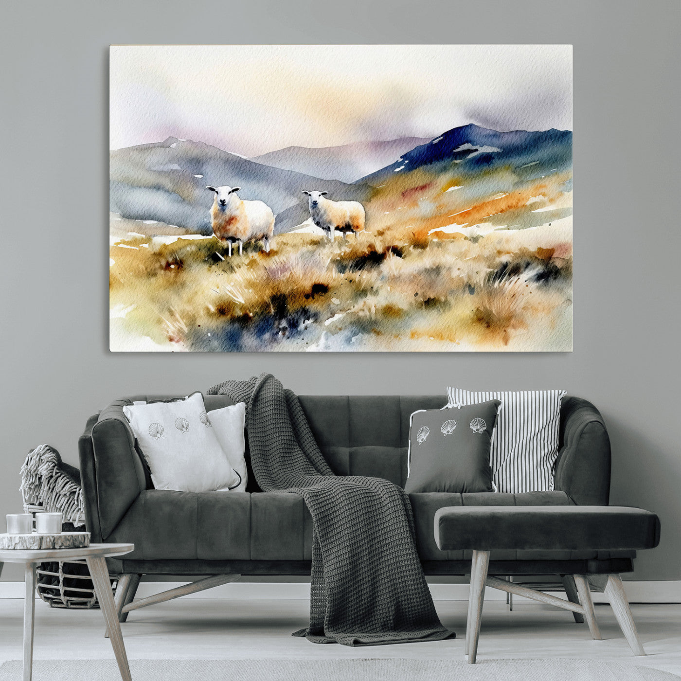 -Watercolor Sheep for Farmhouse Decor Wall Art Canvas Print, Mountain Wall Art Print