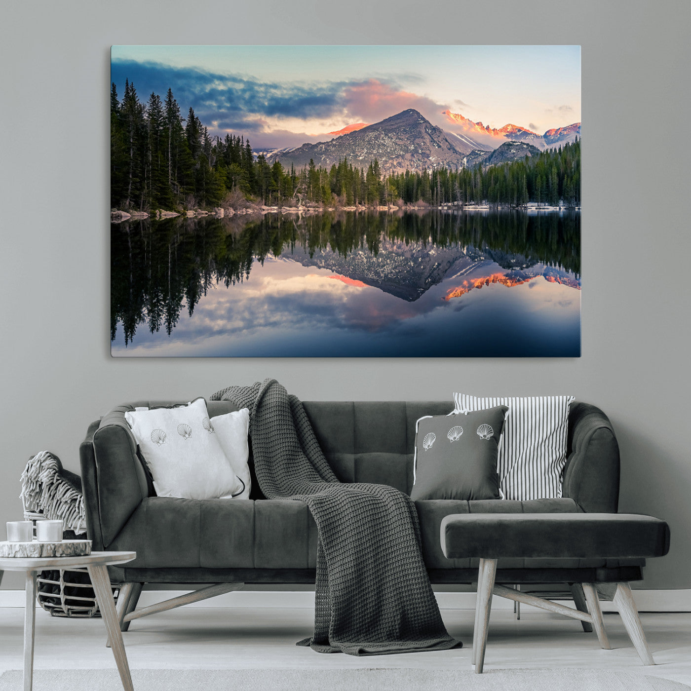 MGV-CV-36X24 - Bear Lake Reflection at Rocky Mountain National Park Wall Art Canvas Print, Scenic Mountain Landscape Canvas Print Set | Mountain Lake Wall Art Print