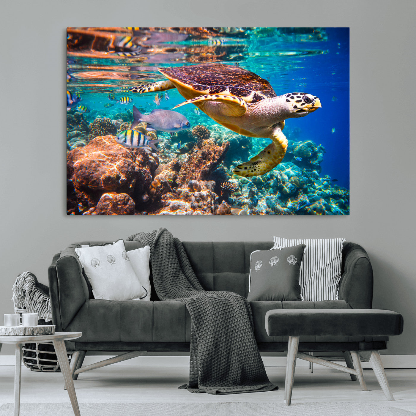MGV-CV-36X24 - Sea Turtle Wall Art Canvas Print – Vibrant Ocean Coral Reef Décor, Ready to Hang