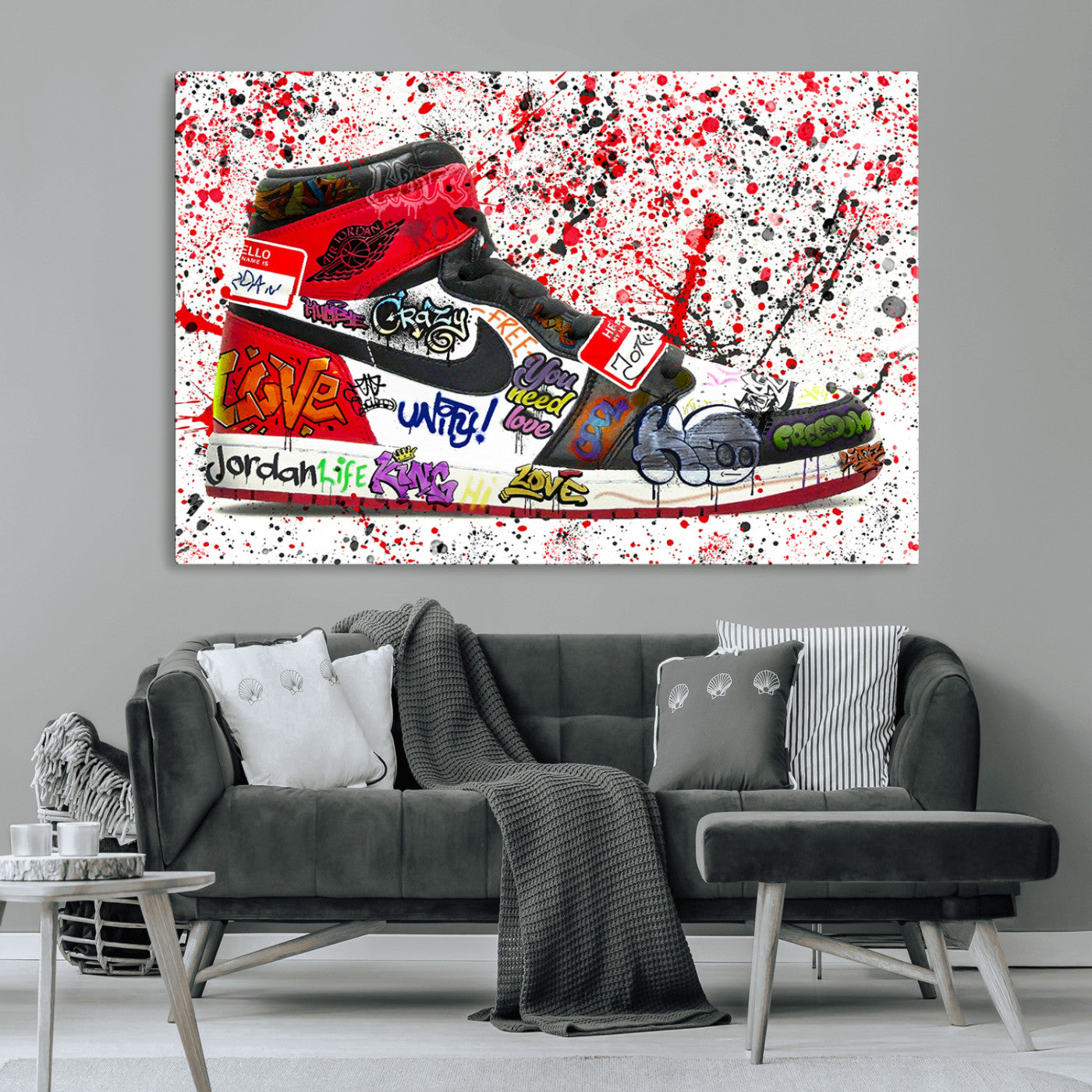 MGV-CV-36X24 - Jordan Shoes Graffiti Wall Art Canvas Print- Jordan Graffiti Canvas Wall Art - Framed Perfect for Sneaker heads and Urban Art Lovers