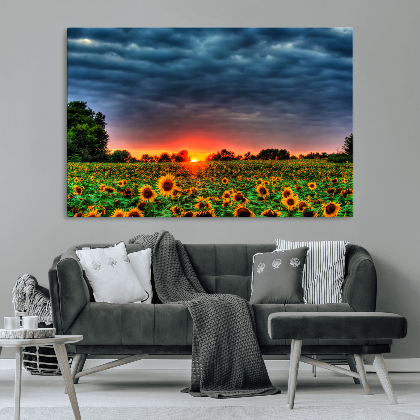 MGV-CV-36X24 - Golden Sunflower Field at Sunset – Breathtaking Sky and Vibrant Flowers, Ready to Hang Wall Art