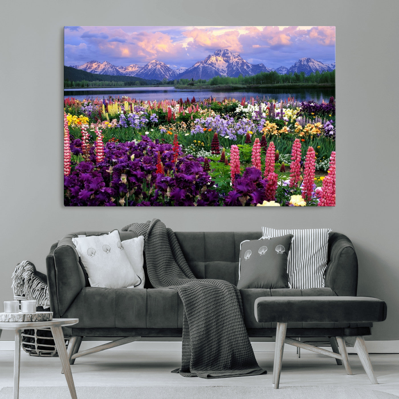MGV-CV-36X24 - Vibrant Wildflower Garden and Mountain View Giclee Canvas Print | Floral Wall Art for Living Room