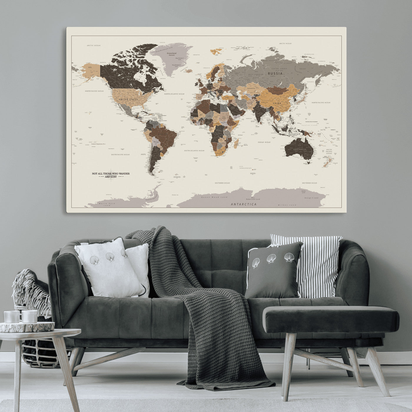 MGV-CV-36X24 - Push Pin World Map Canvas Print – Framed Wall Art for Couples to Track Their Travels – Anniversary