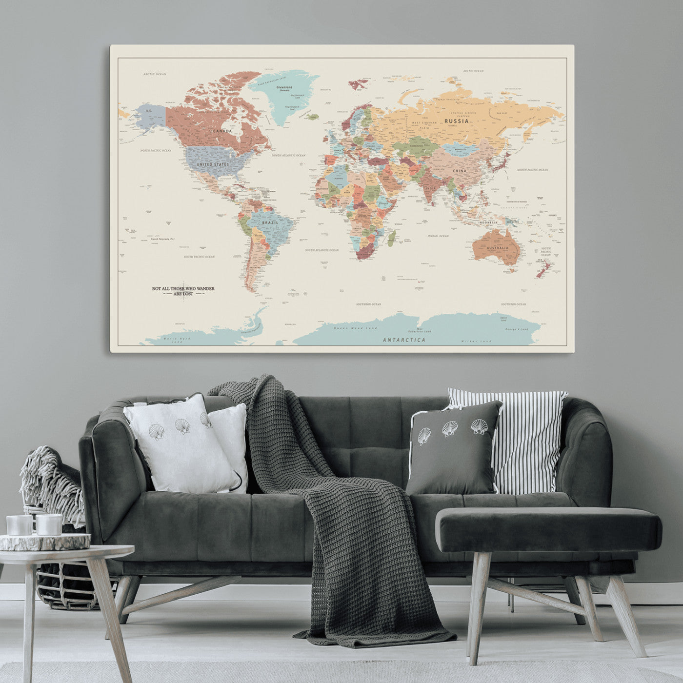 MGV-CV-36X24 - Push Pin World Map Canvas Print – Framed Wall Art for Couples to Track Their Travels – Anniversary
