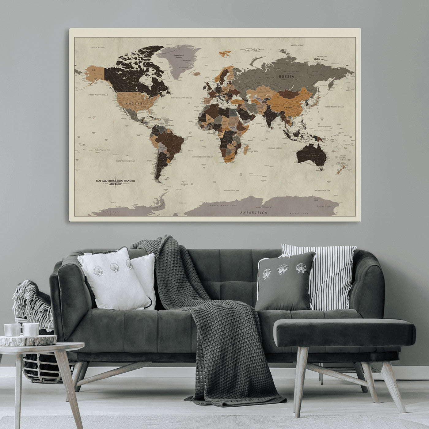 MGV-CV-36X24 - Push Pin World Map Canvas Print – Framed Wall Art for Couples to Track Their Travels – Anniversary