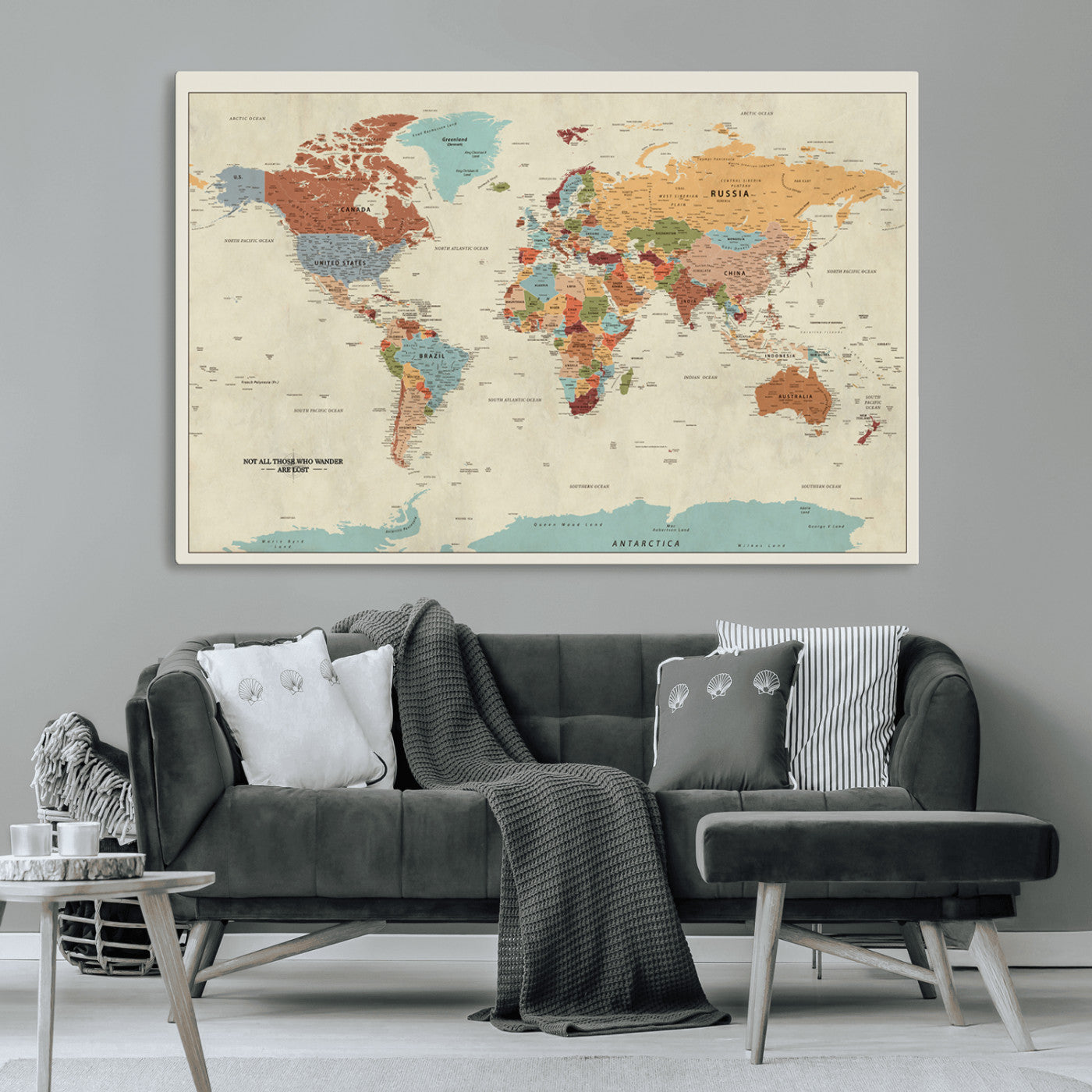 MGV-CV-36X24 - Push Pin World Map Canvas Print – Framed Wall Art for Couples to Track Their Travels – Anniversary