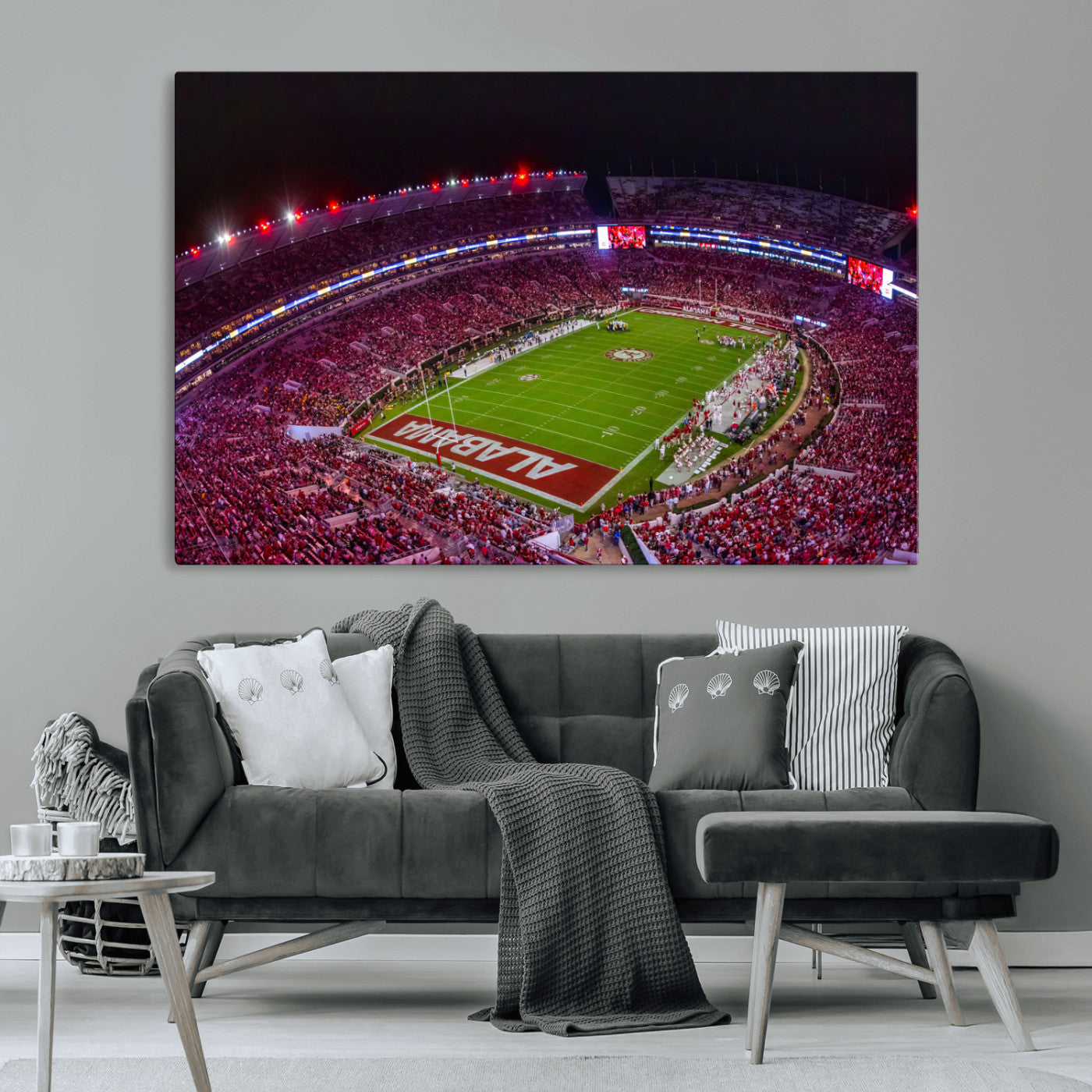 MGV-CV-36X24 - Bryant-Denny Stadium Night Game Triple Canvas Wall Art - Alabama Crimson Tide Football Match