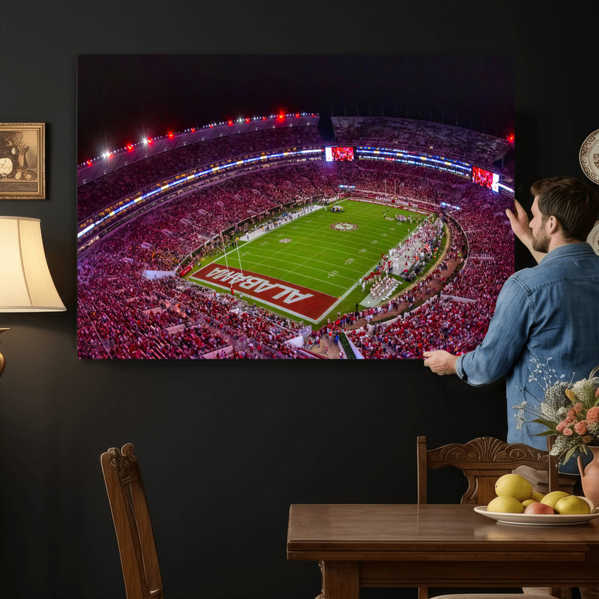 11343-MGV-CV-36X24 - Bryant-Denny Stadium Night Game Triple Canvas Wall Art | Alabama Crimson Tide Football