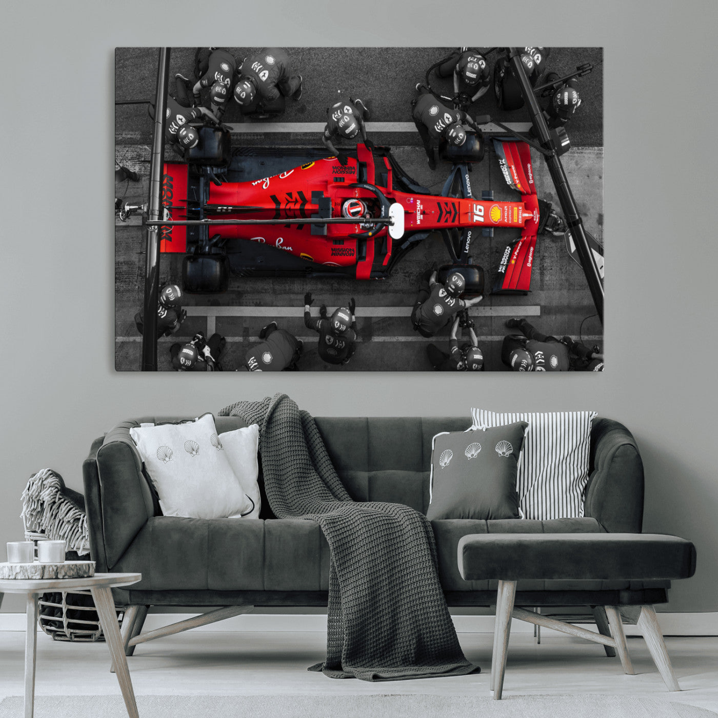 MGV-CV-36X24 - Ferrari Pit Stop Canvas Wall Art – Precision and Speed Captured in Bold Motorsport Imagery – Ready