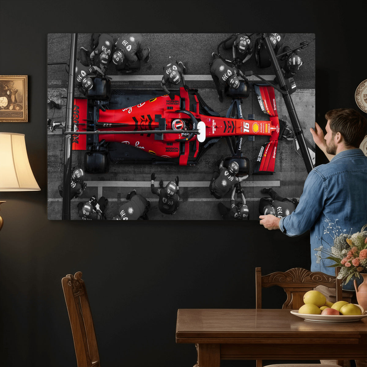 99356-MGV-CV-36X24 - Ferrari Pit Stop Canvas Wall Art | Precision and Speed